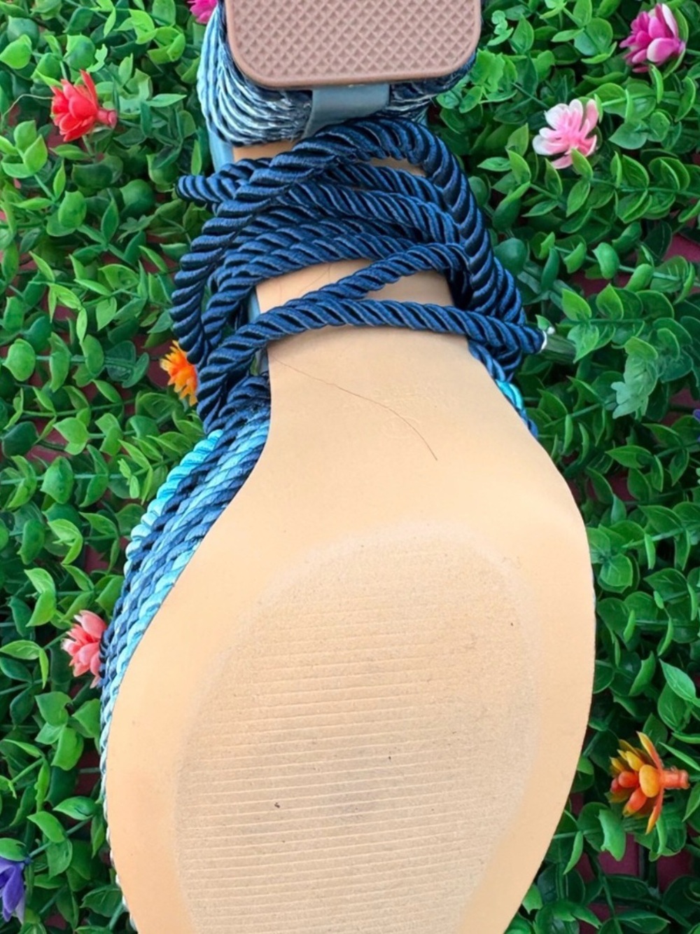 Multi color Blue Rope Platform Ankle-Wrap Heels Size 11 - Picture 5 of 6